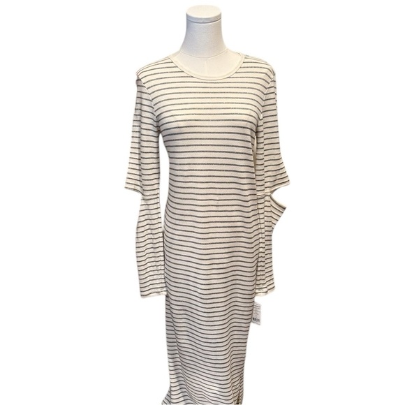 NWT Current Elliott Off White Metallic Striped Quince Midi Dress Womens Small - Picture 4 of 13